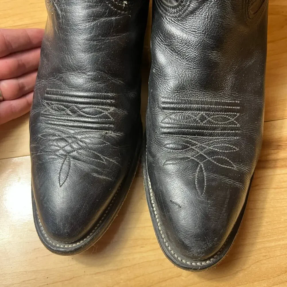 VINTAGE Nocona Imperfect Black Cowboy Boots Size 10.5 D Western Embroidered